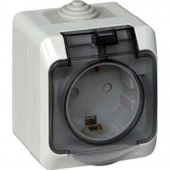 Розетка SCHNEIDER ELECTRIC ЭТЮД О/У IP44 с заземлением со шторками 16А 250B, серый, Россия