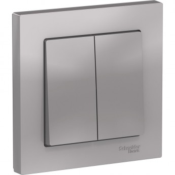 2-клавишный выключатель SCHNEIDER ELECTRIC ATLASDESIGN в сборе, АЛЮМИНИЙ