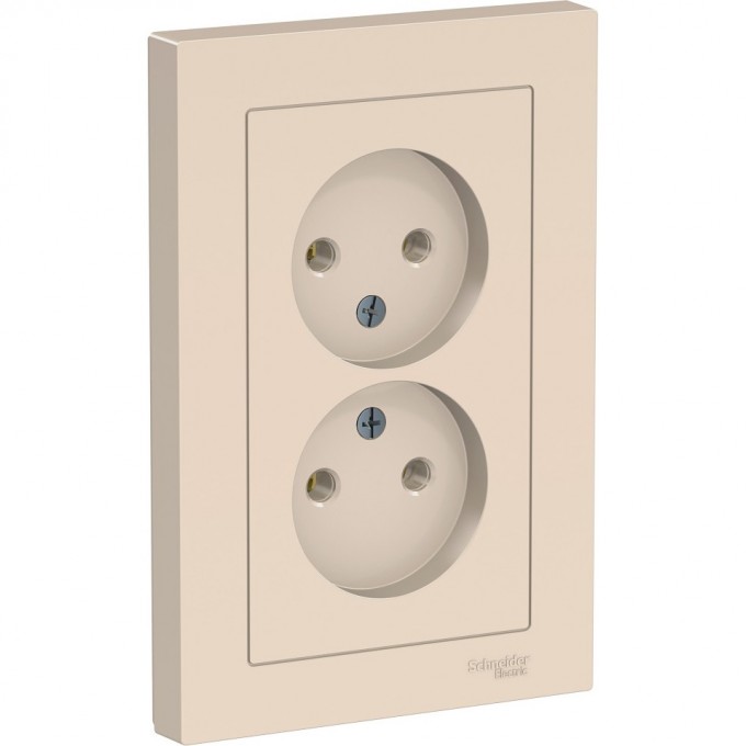 Розетка двойная SCHNEIDER ELECTRIC ATLASDESIGN без заземления, в сборе, бежевый ATN000220