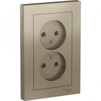 Розетка двойная SCHNEIDER ELECTRIC ATLASDESIGN без заземления, в сборе, шампань