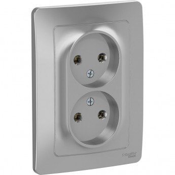 Розетка двойная SCHNEIDER ELECTRIC BLANCA без заземления, без шторок, 16А, 250В, алюминий