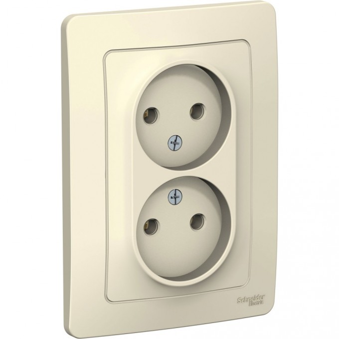 Розетка двойная SCHNEIDER ELECTRIC BLANCA с/у без заземления, без шторок, 16А, 250В, молочный BLNRS000022