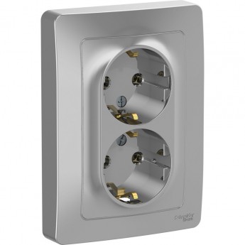 Розетка двойная SCHNEIDER ELECTRIC BLANCA с/у, с заземлением, без шторок, 16А, 250В, алюминий