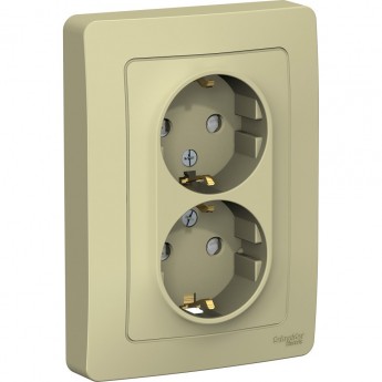 Розетка двойная SCHNEIDER ELECTRIC BLANCA с/у, с заземлением, со шторками, 16А, 250В, бежевый