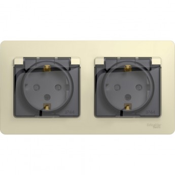 Розетка двойная SCHNEIDER ELECTRIC GLOSSA с заземлением, со шторками, в сборе, IP44, бежевый