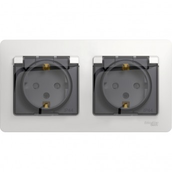 Розетка двойная SCHNEIDER ELECTRIC GLOSSA с заземлением, со шторками, в сборе, IP44, белый
