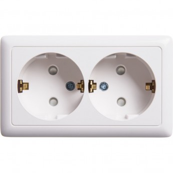 Розетка двойная SCHNEIDER ELECTRIC ХИТ О/У, с заземлением, со шторками, ИЗОЛ.ПЛ. 16А, белый. Россия