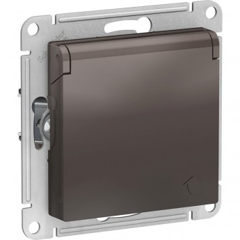 Розетка SCHNEIDER ELECTRIC ATLASDESIGN с заземлением, со шторками, с крышкой, механизм, мокко