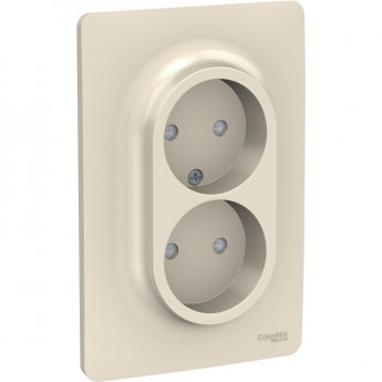 Розетка SCHNEIDER ELECTRIC UNICA NEW двойная, без заземления, со шторками, с винтовыми зажимами, бежевый